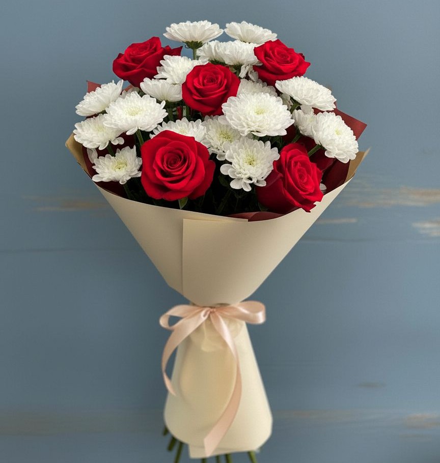 Букет цветов из: Розы и Хризантемы в Кривандино