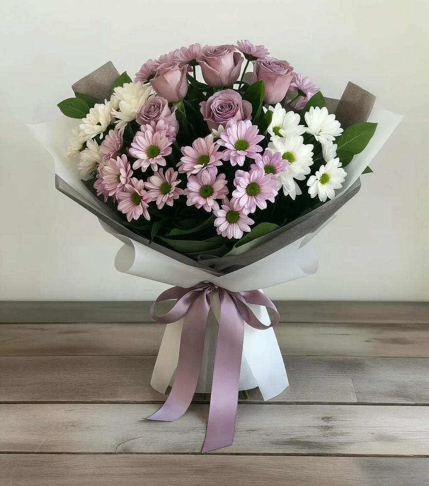 Букет цветов из: Хризантемы и Розы в Кривандино