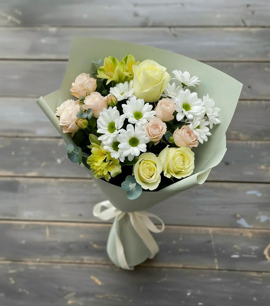 Букет цветов из: Альстромерии, Розы и Хризантемы в Кривандино