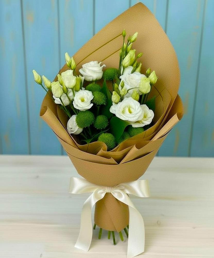 Букет цветов из: Хризантемы и Лизиантусы в Кривандино