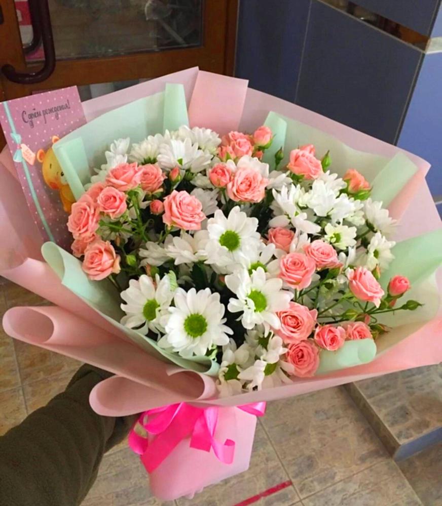 Букет цветов из: Розы и Хризантемы в Кривандино