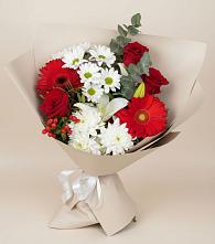 Букет цветов из:  Розы, Хризантемы, Герберы и Лилии в Кривандино