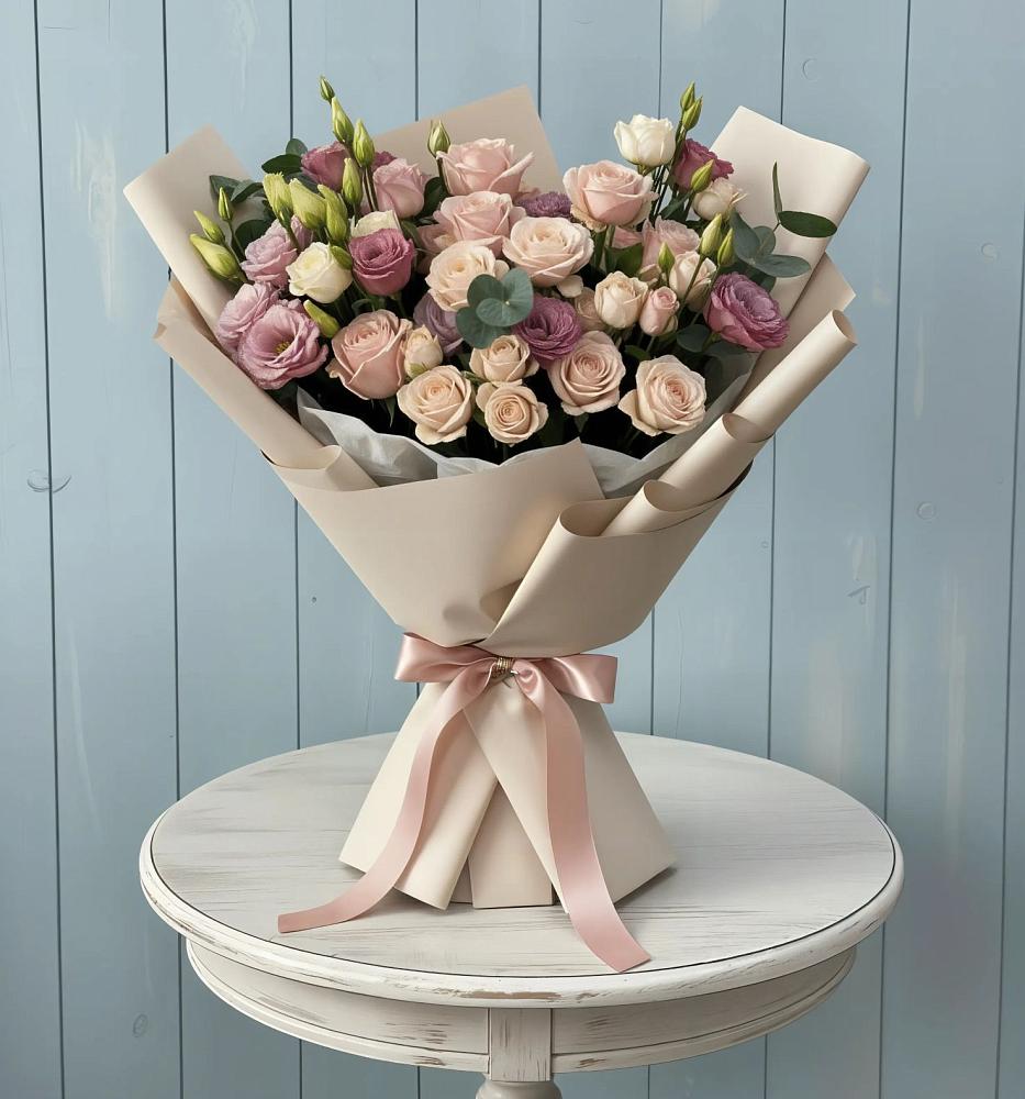 Букет цветов из: Розы и Лизиантусы в Кривандино